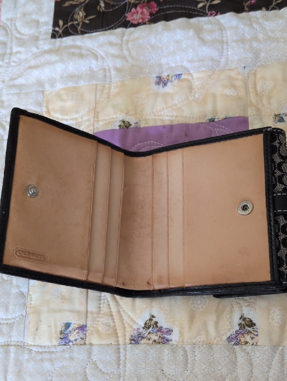 Coach Signature C Black Buckle Wallet Y2K Jacquard Leather Trim - Picture 3 of 9